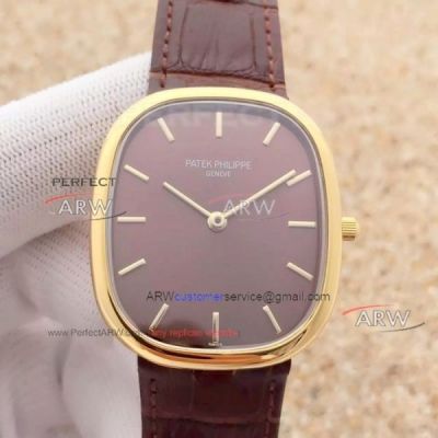 Perfect Patek Philippe Golden Ellipse Replica 5738R Review - Brown Leather Strap 